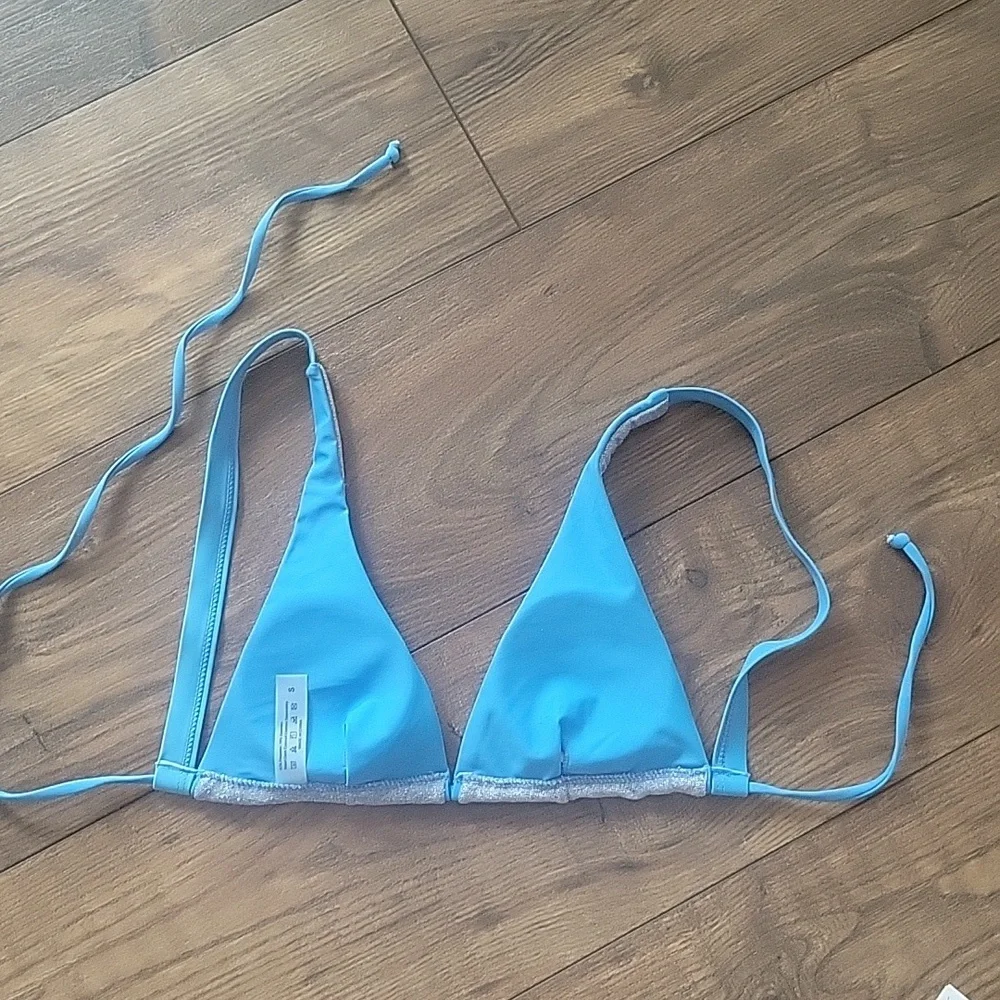 Triangle Blue Silver Glitter Bikini Top, Size Small